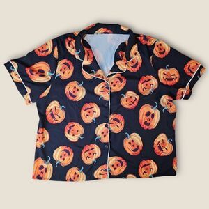 🌼4/$30 Halloween Button Down Lounge Blouse – Black/Orange 🎃
